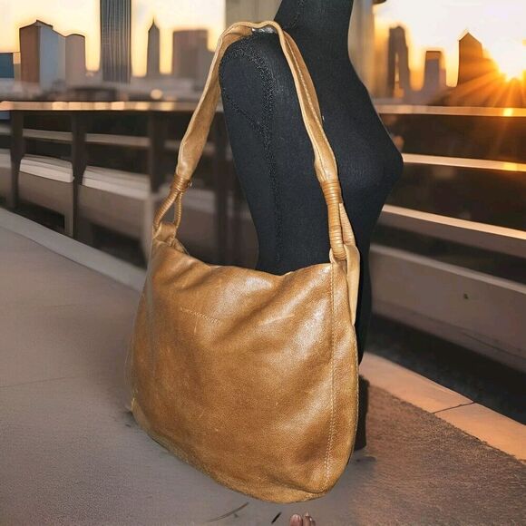 Derek Alexander Central Park Classic Hobo Light Brown Leather Handbag 15"x12" - Picture 2 of 16